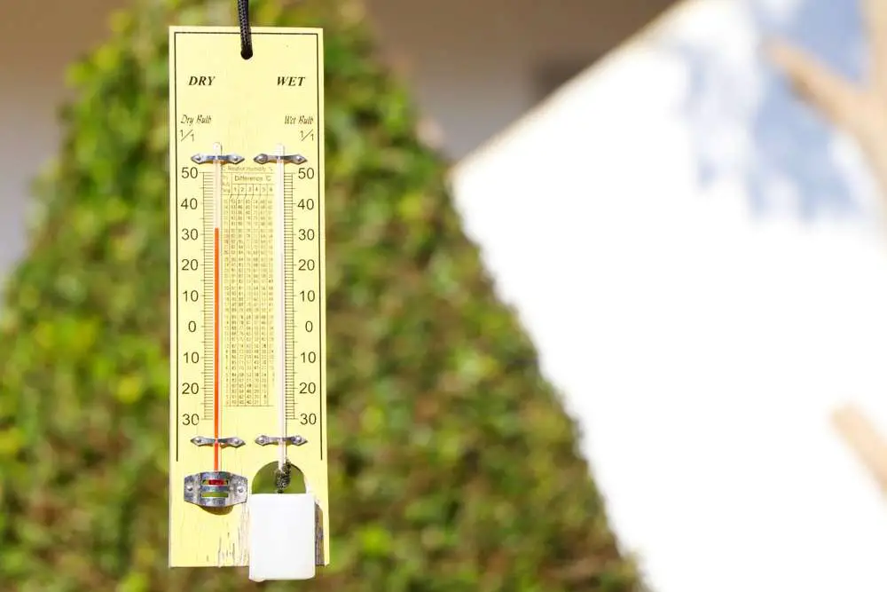 A dry and wet bulb thermometer